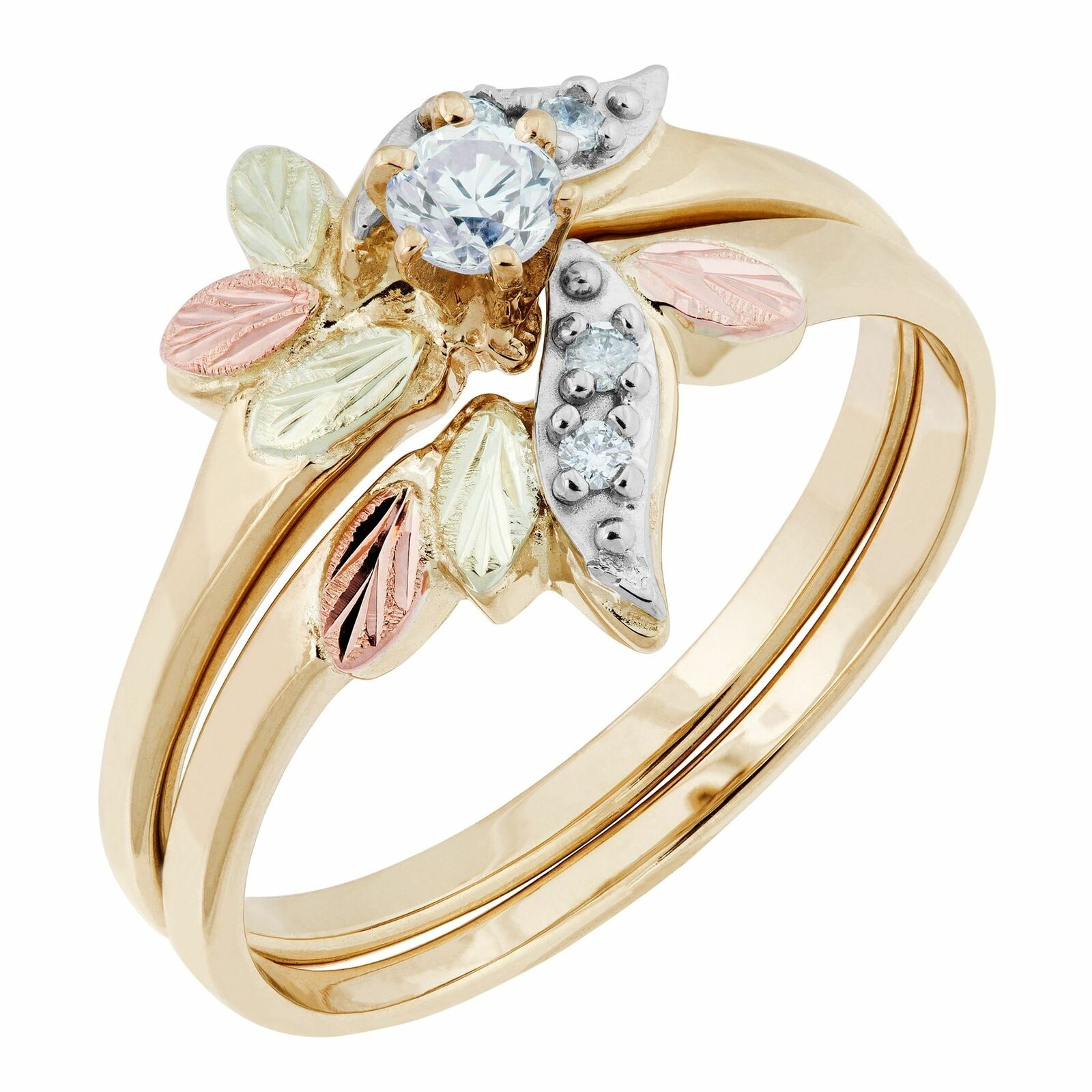 Intricate Five Diamond - Black Hills Gold Engagement & Wedding Ring Set