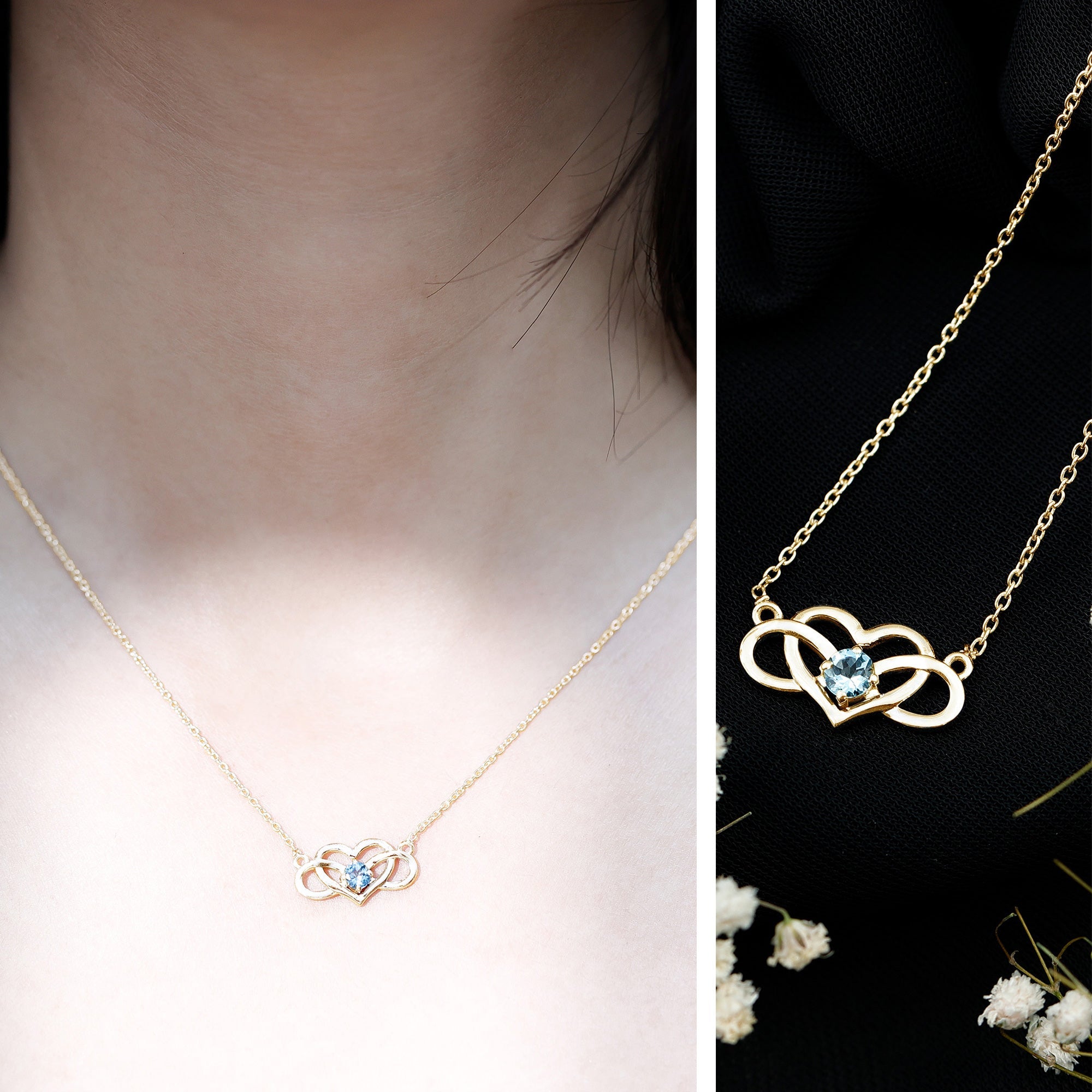 Certified Aquamarine Infinity and Heart Necklace