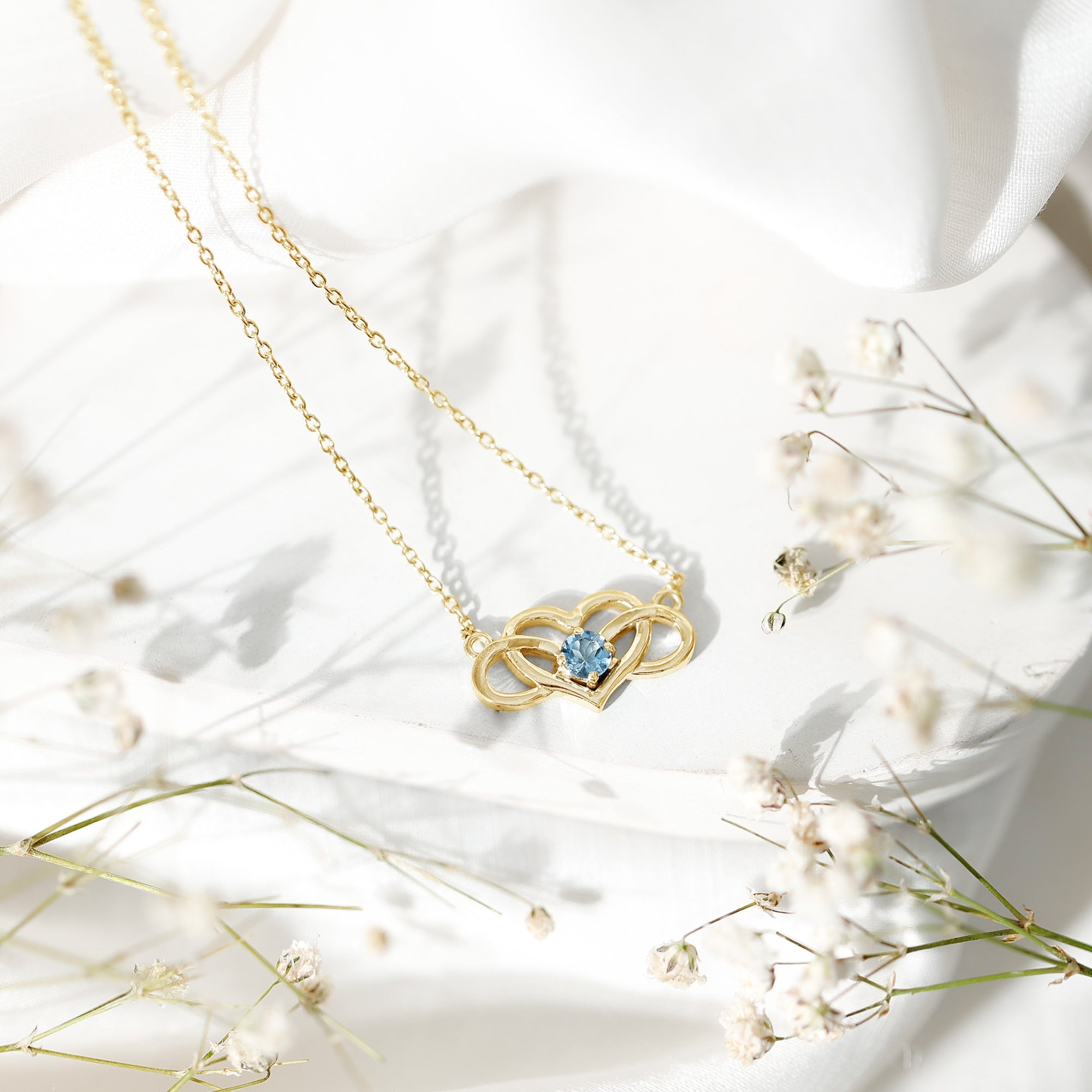 Certified Aquamarine Infinity and Heart Necklace