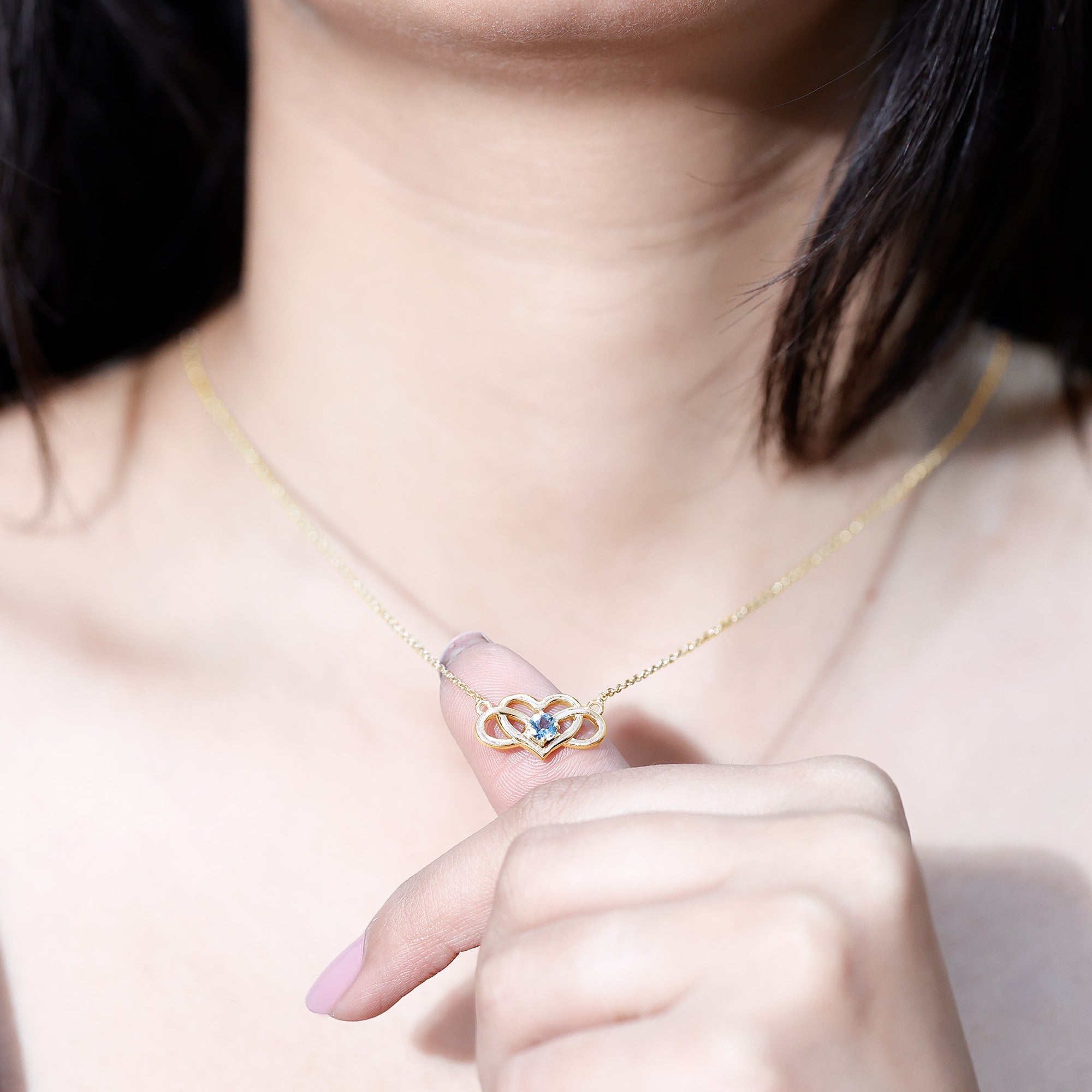Certified Aquamarine Infinity and Heart Necklace
