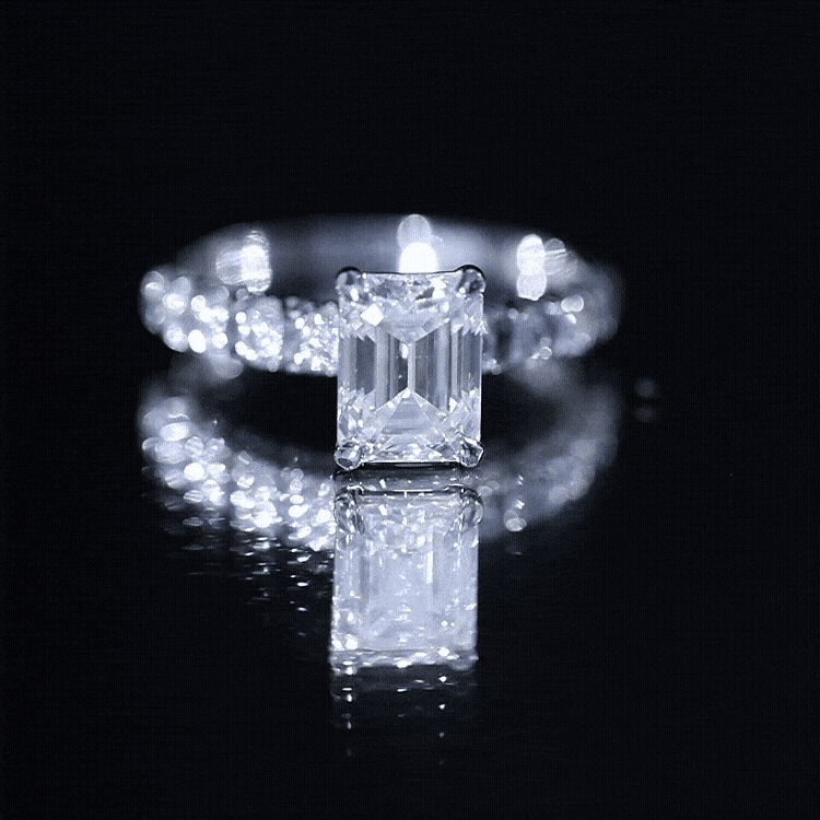 Octagon Moissanite Solitaire Engagement Ring with Side Stones