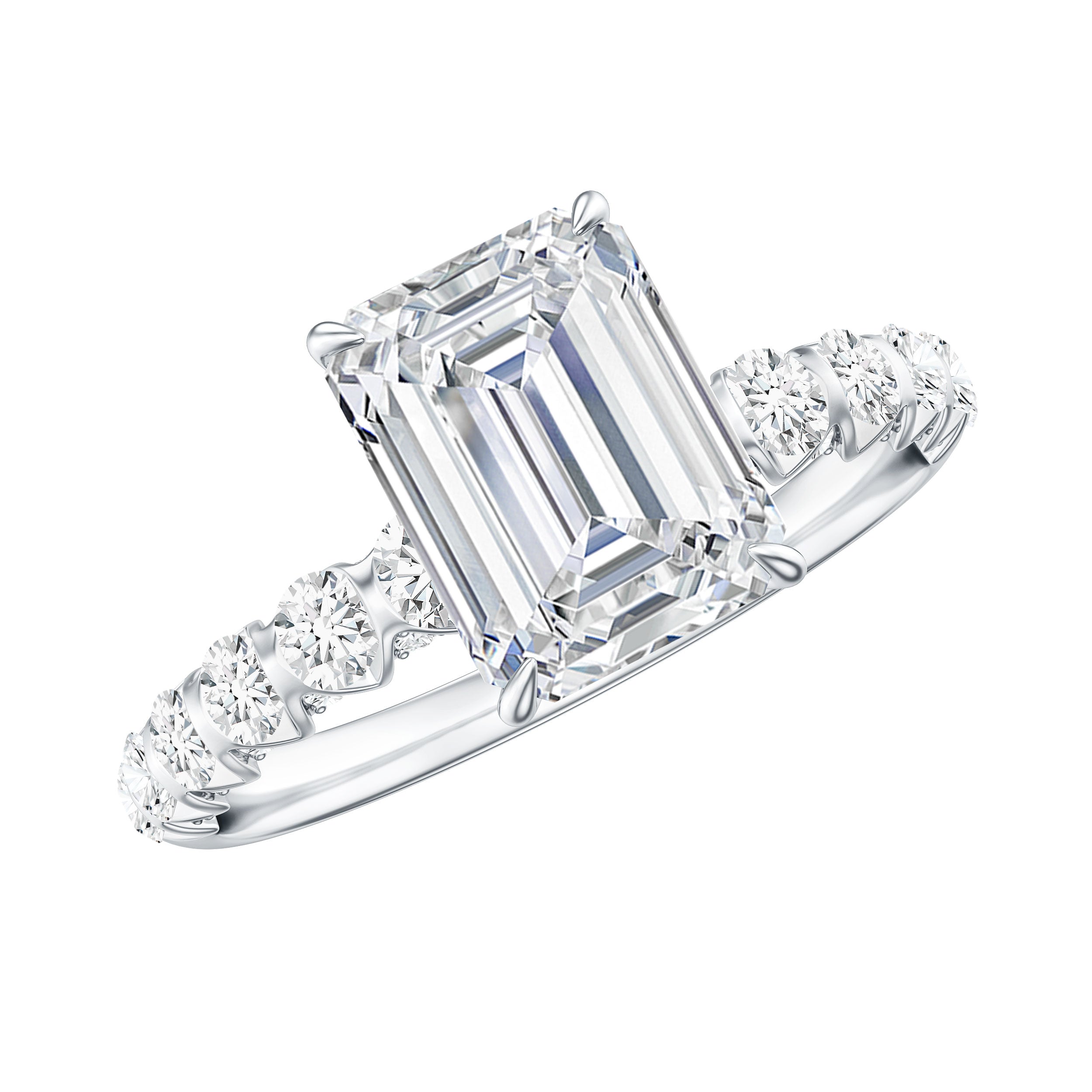 Octagon Moissanite Solitaire Engagement Ring with Side Stones