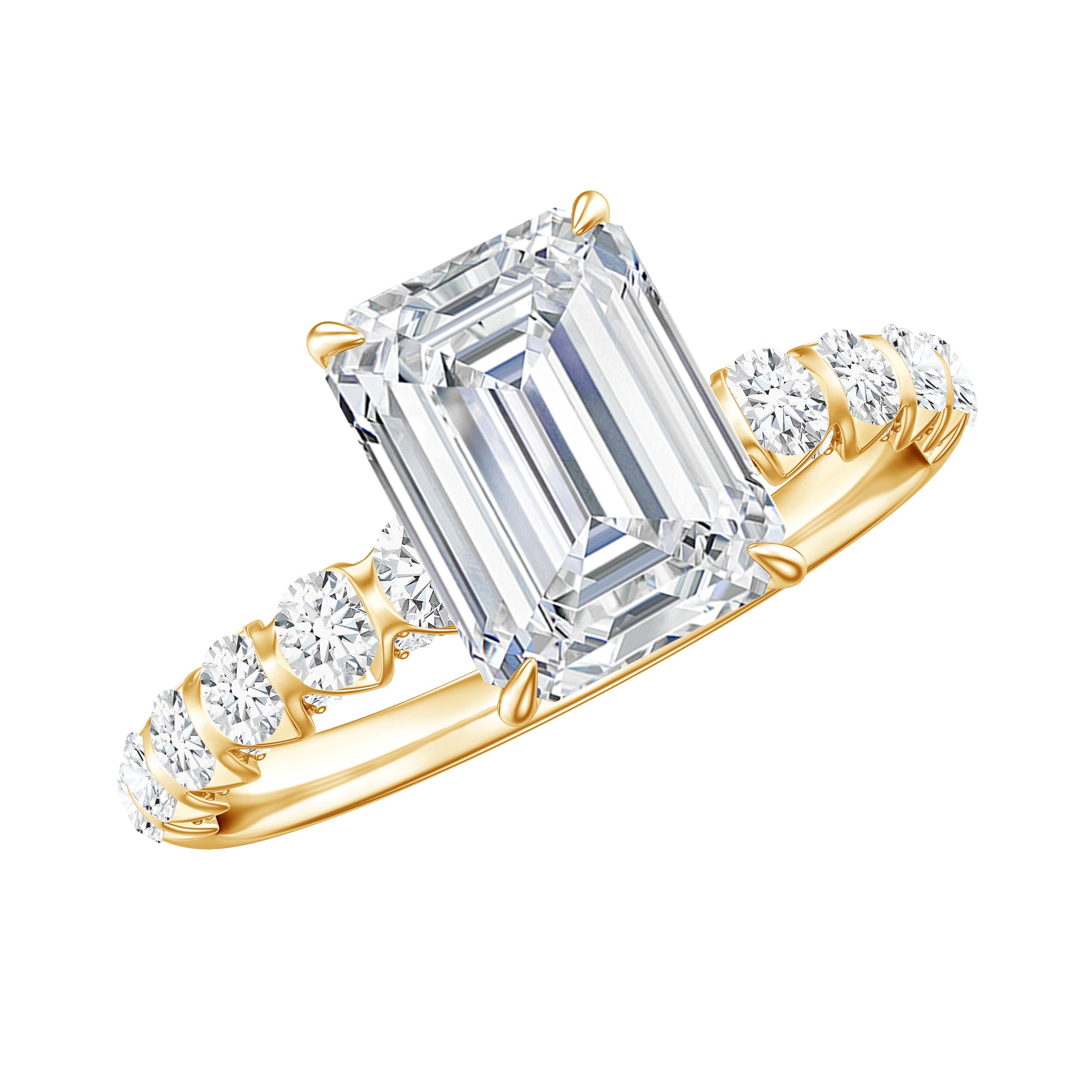 Octagon Moissanite Solitaire Engagement Ring with Side Stones