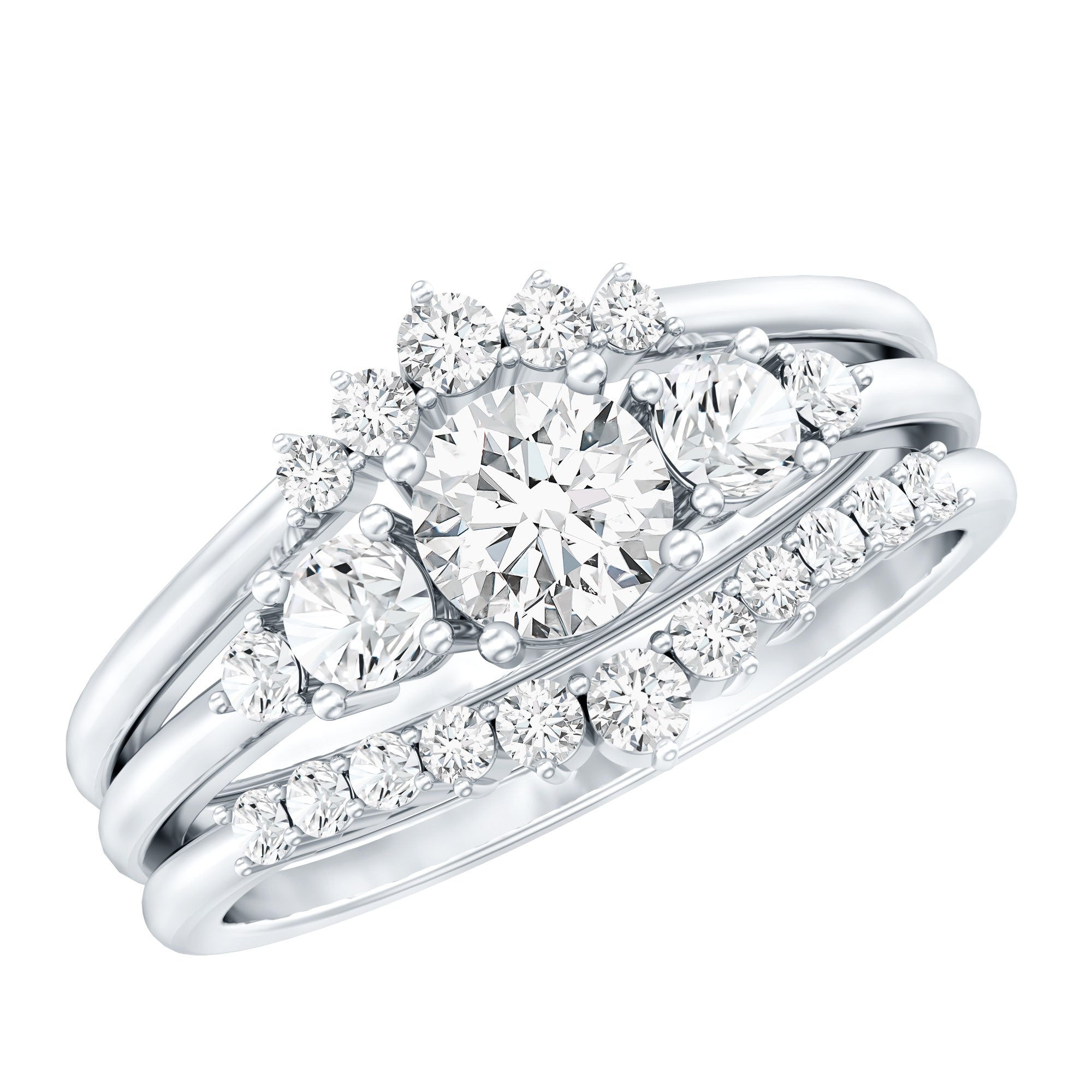 Certified Moissanite Trio Bridal Ring Set