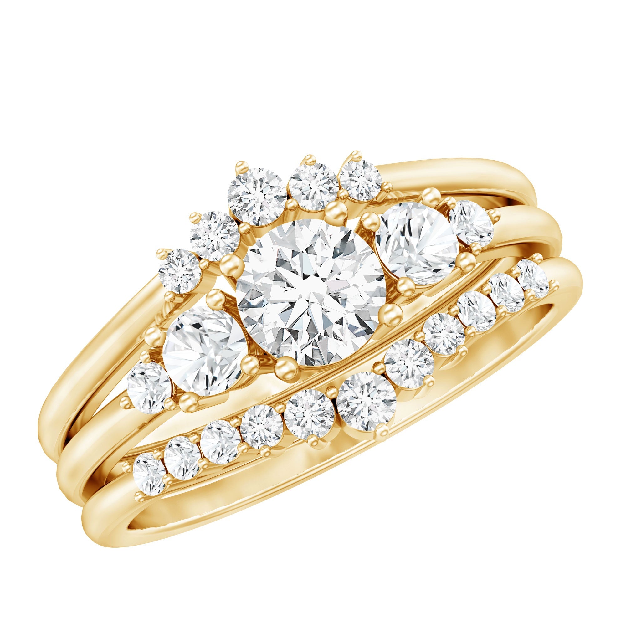 Certified Moissanite Trio Bridal Ring Set