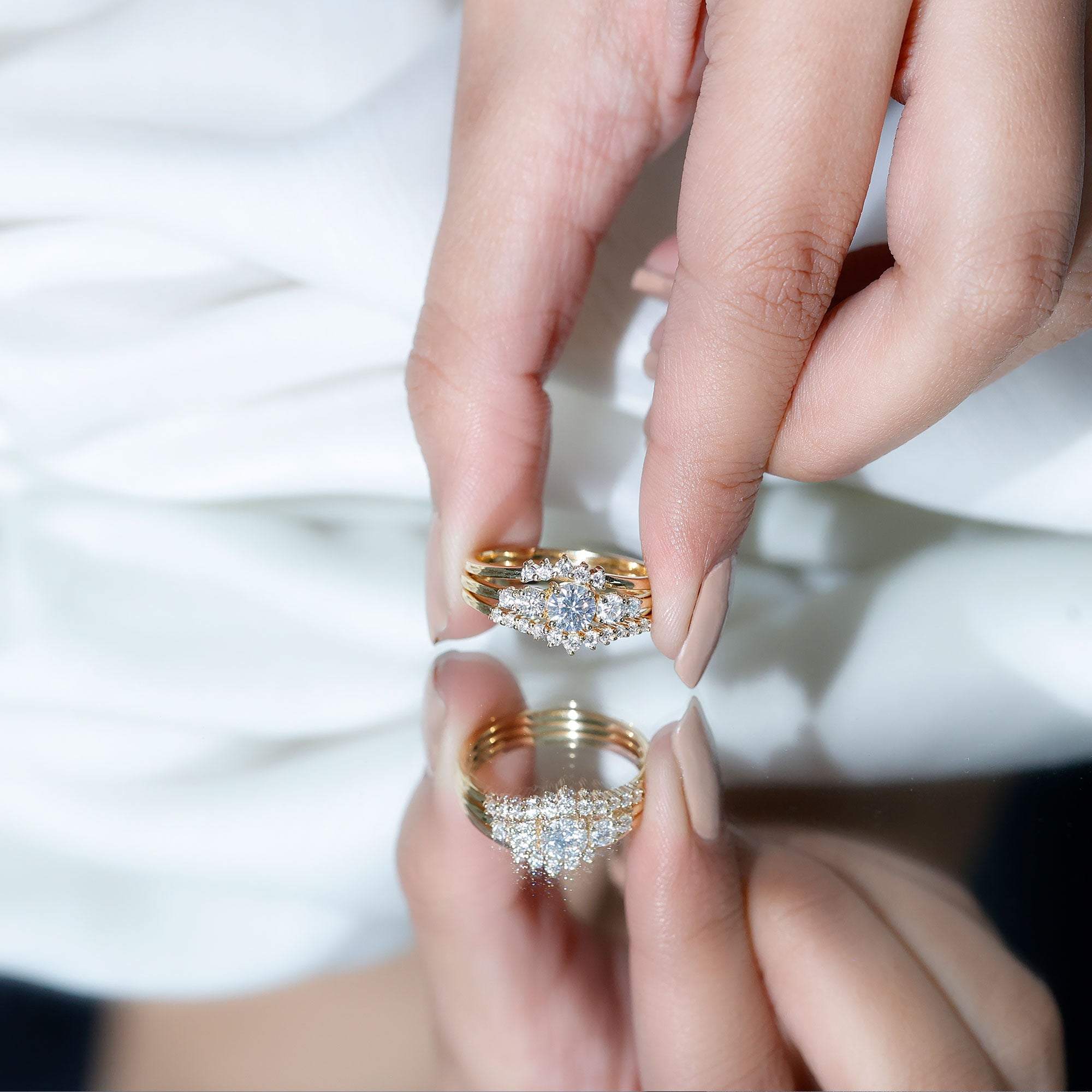 Certified Moissanite Trio Bridal Ring Set