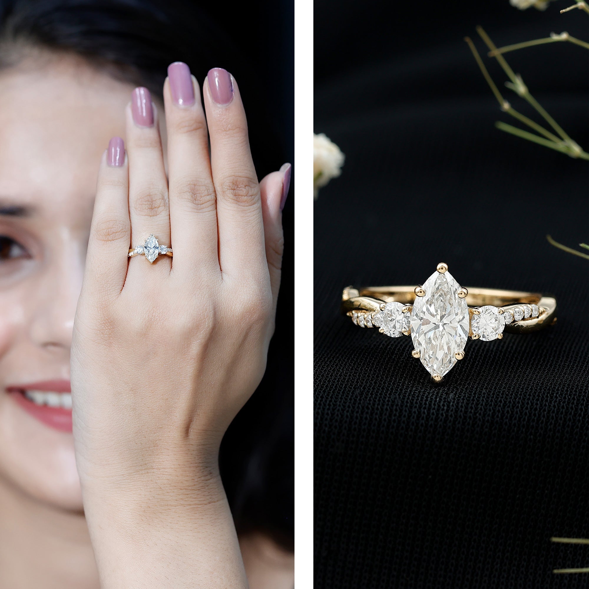 Brilliant Cut Marquise Lab Grown Diamond Engagement Ring