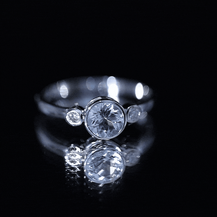 Bezel Set Aquamarine Solitaire Engagement Ring with Diamond