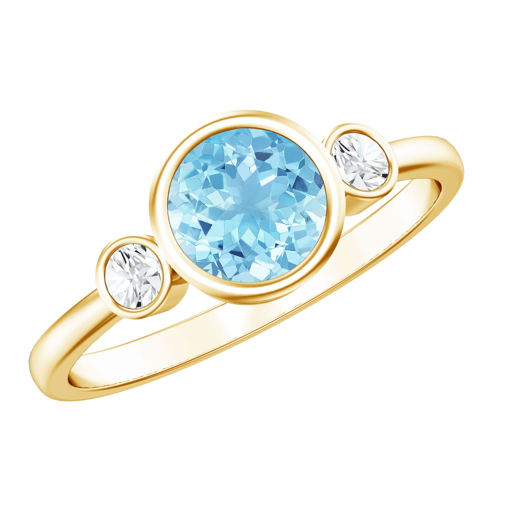 Bezel Set Aquamarine Solitaire Engagement Ring with Diamond