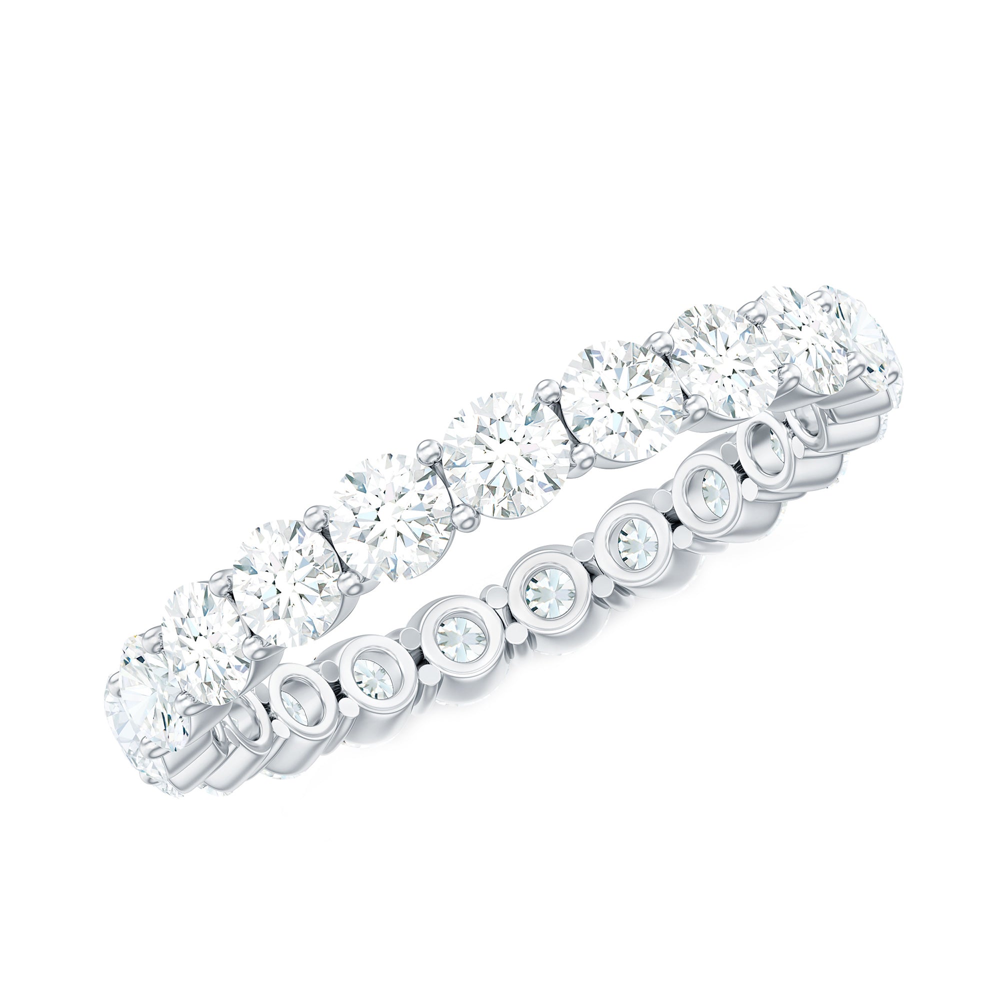 Round Cut Moissanite Simple Eternity Band Ring in Prong Setting