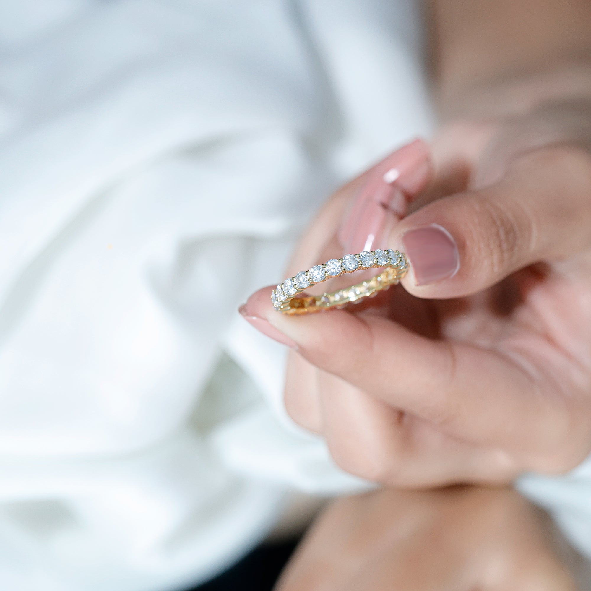 Round Cut Moissanite Simple Eternity Band Ring in Prong Setting